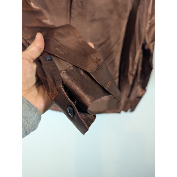 Asos Womens Brown Satin Midweight Notch Collar Button Up Shirt Sz M Capsule Luxe - Picture 5 of 8